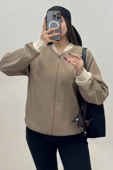 بامبر جکت زیپدار کتان کاپرا