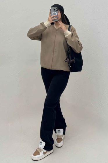 بامبر جکت زیپدار کتان کاپرا