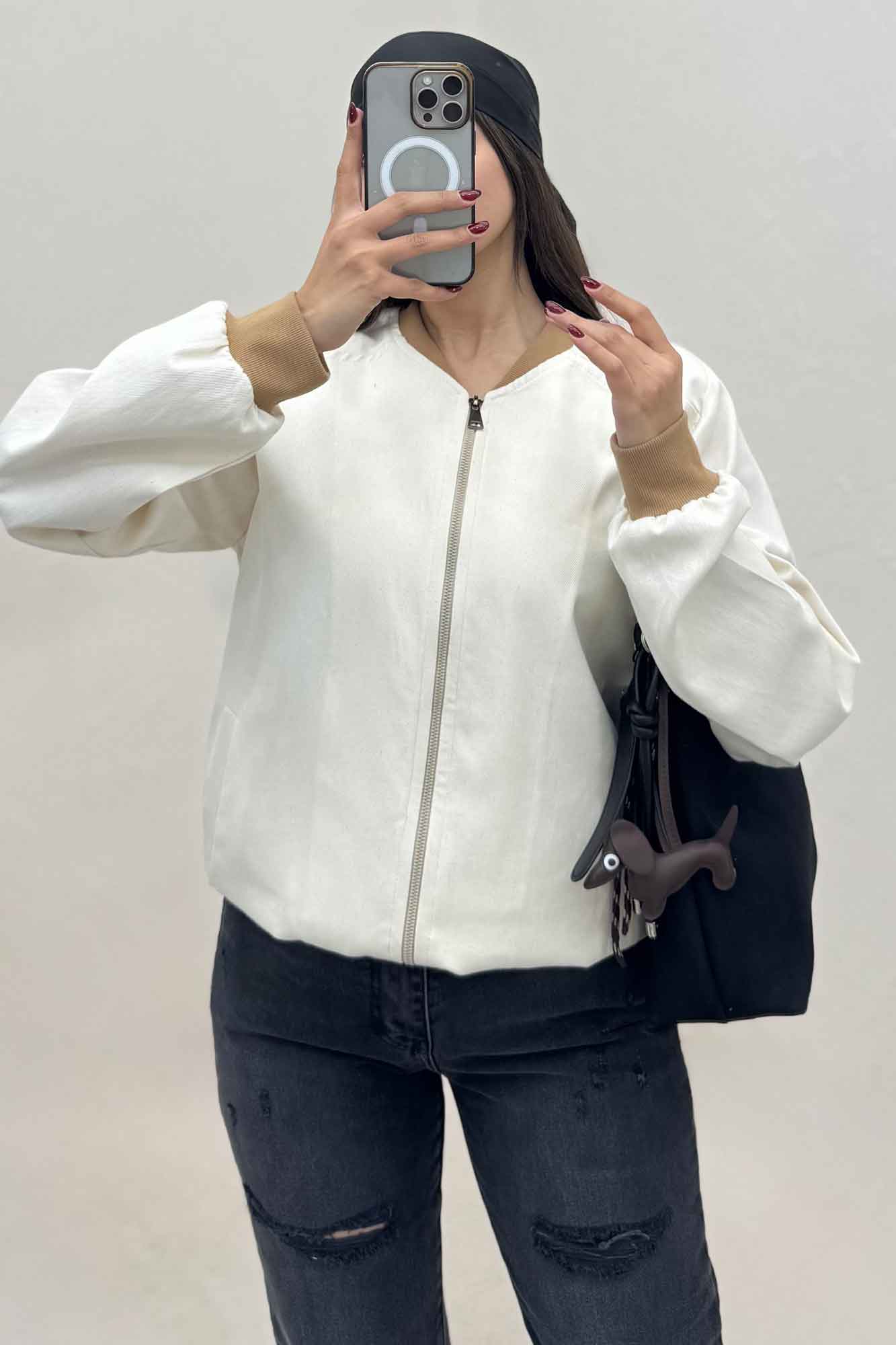 بامبر جکت زیپدار کتان کاپرا