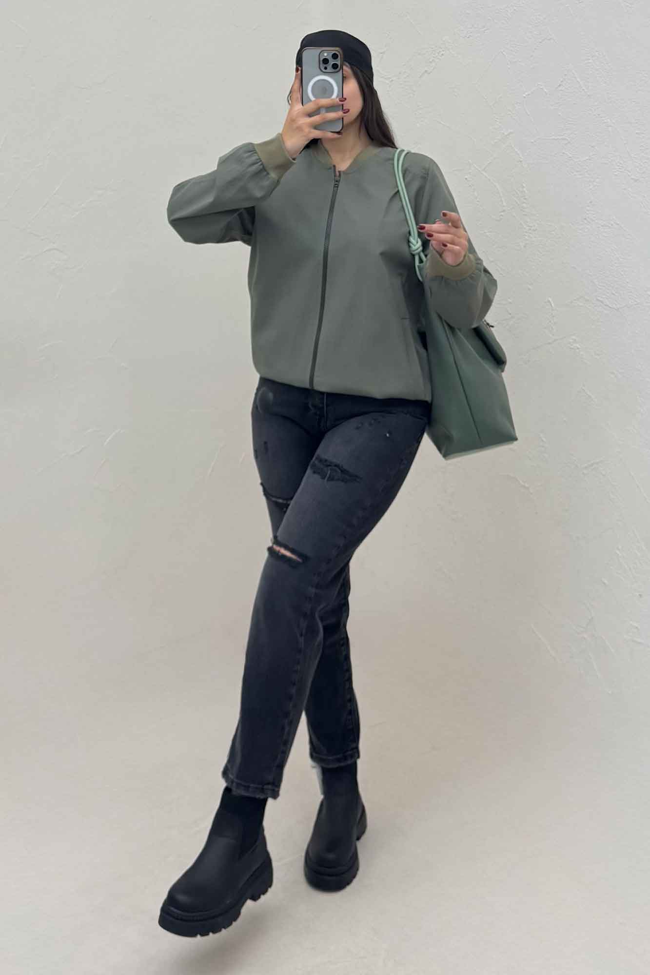 بامبر جکت زیپدار کتان کاپرا