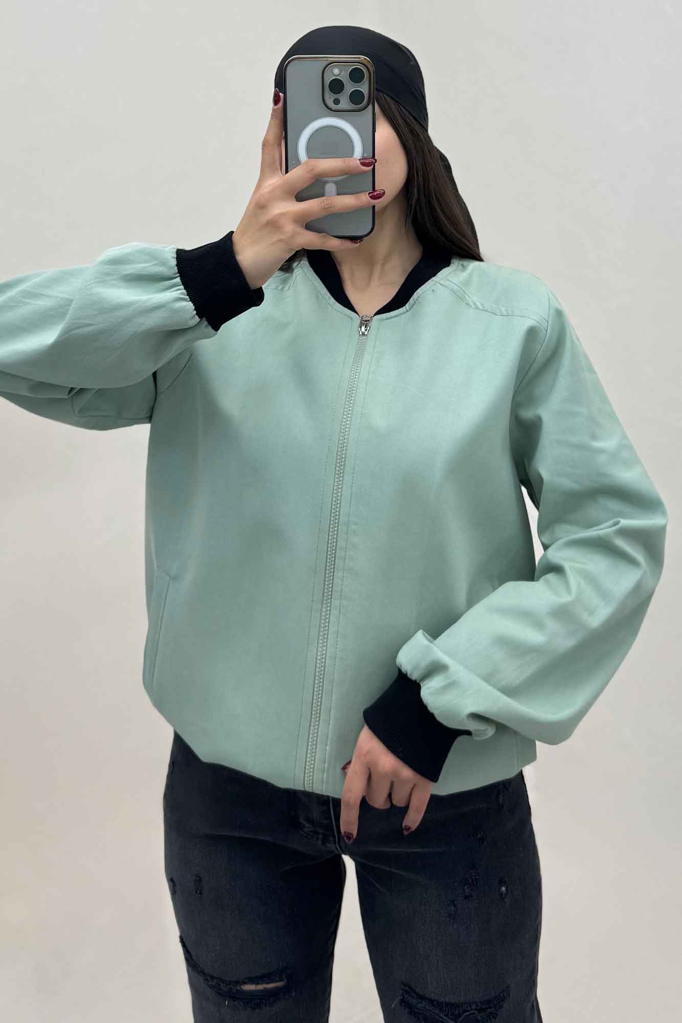 بامبر جکت زیپدار کتان کاپرا