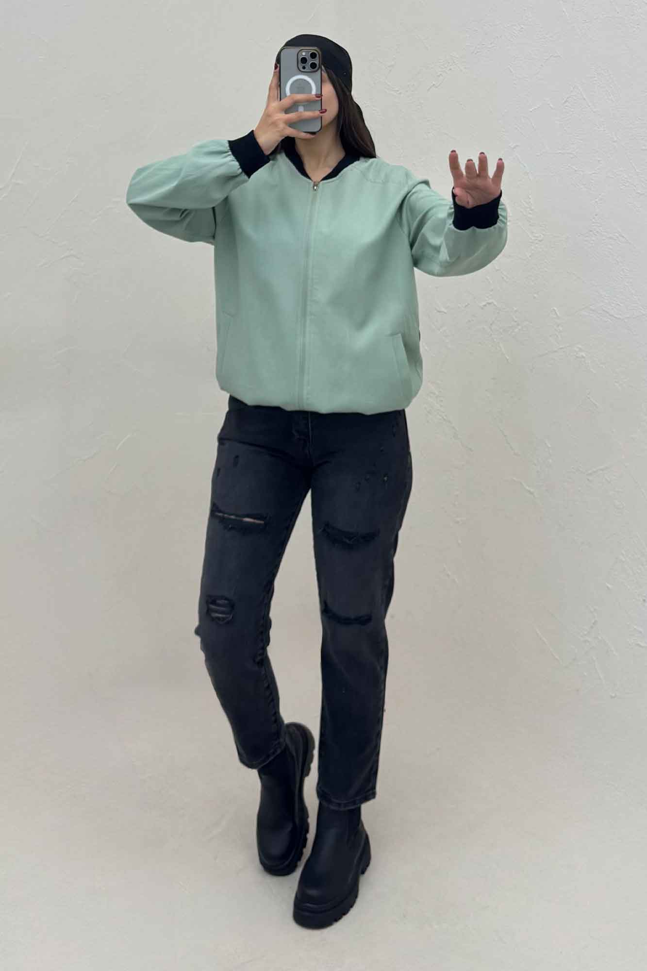 بامبر جکت زیپدار کتان کاپرا