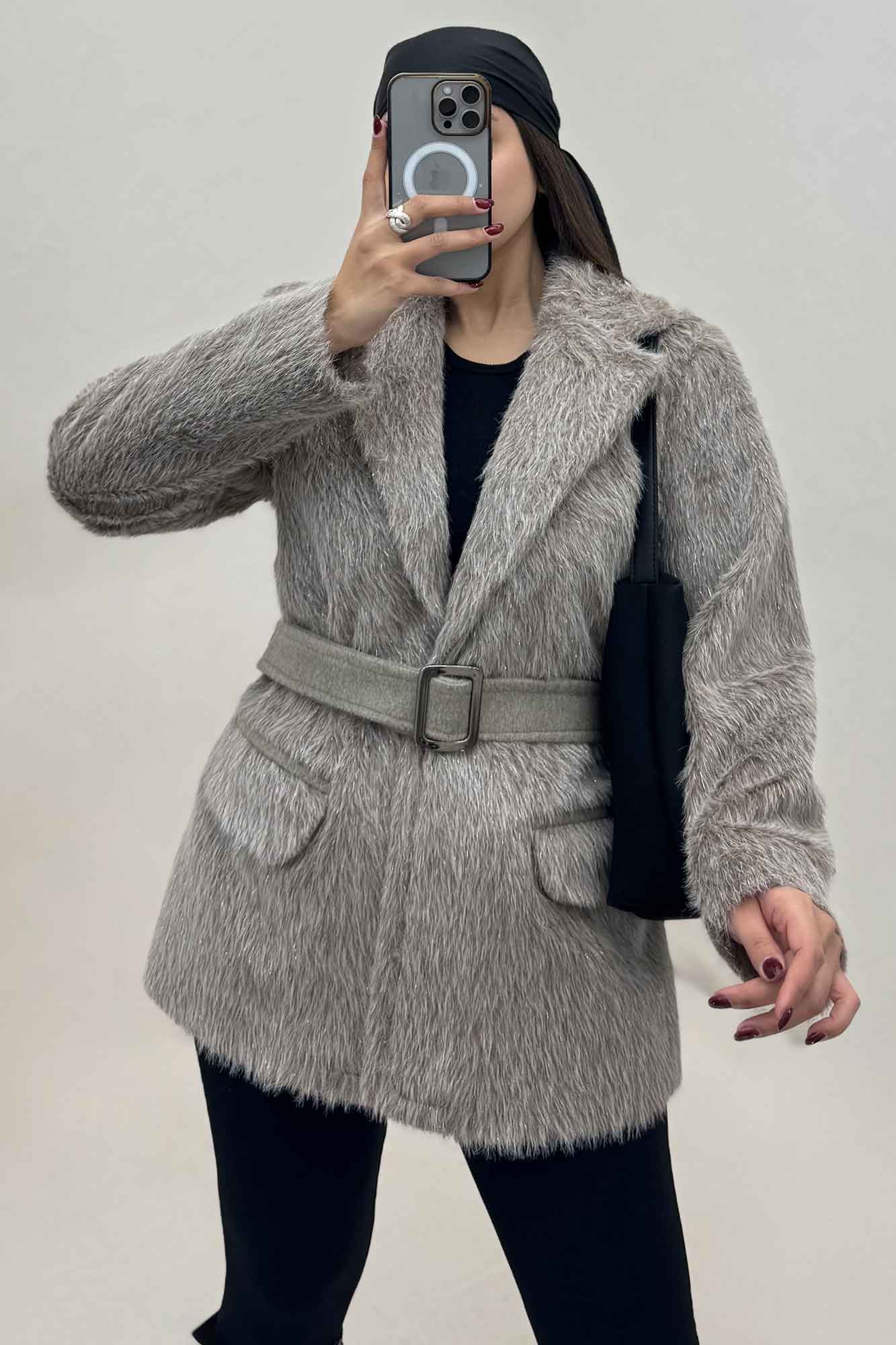 پالتو خزشاین آستردار کمربنددار