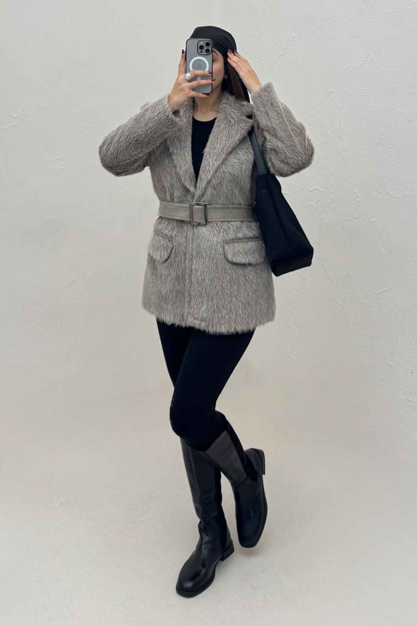 پالتو خزشاین آستردار کمربنددار