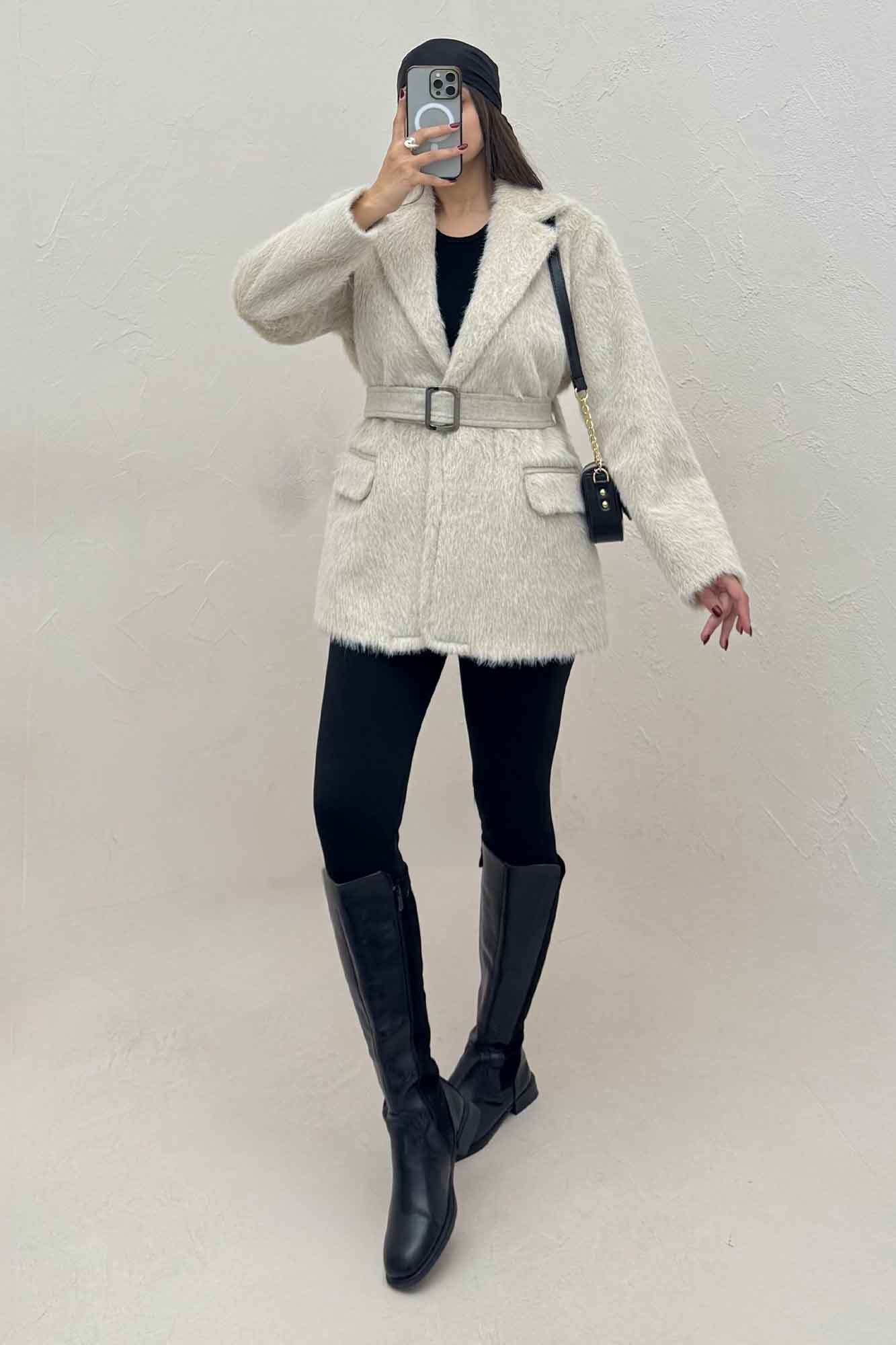 پالتو خزشاین آستردار کمربنددار