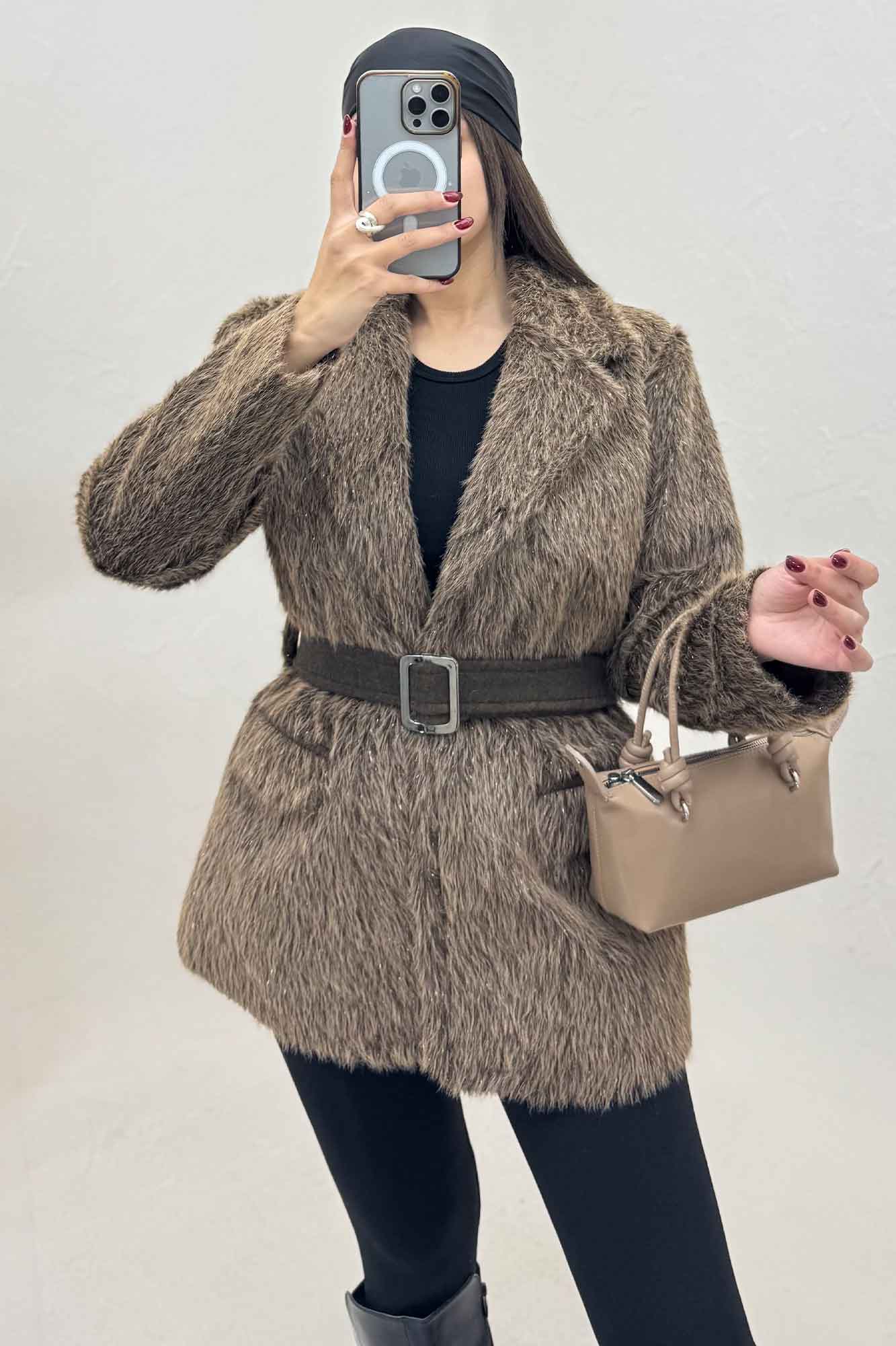 پالتو خزشاین آستردار کمربنددار