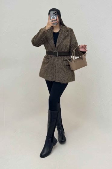 پالتو خزشاین آستردار کمربنددار