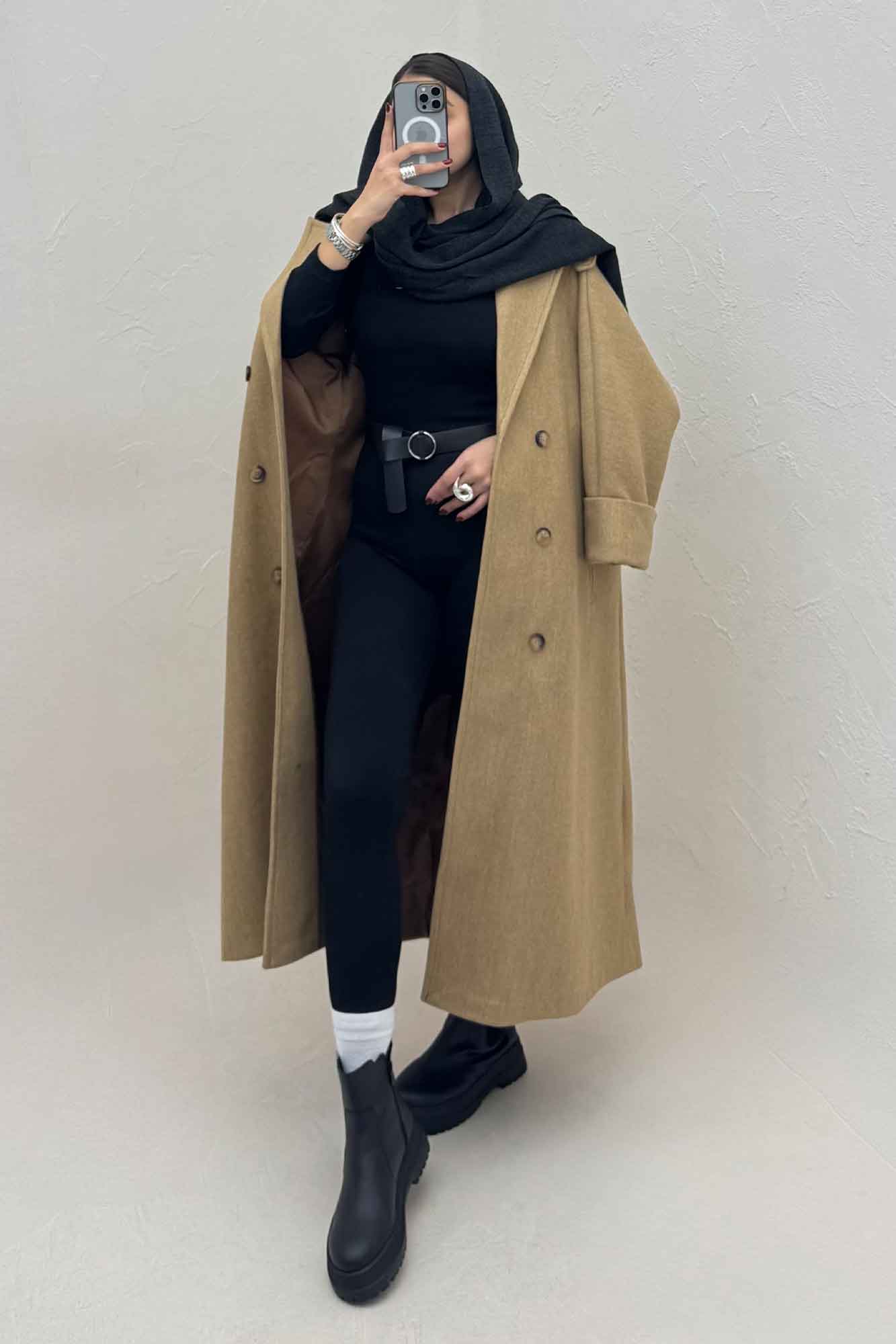 پالتو فوتر بلند مج پاکتی آستردار همیسا