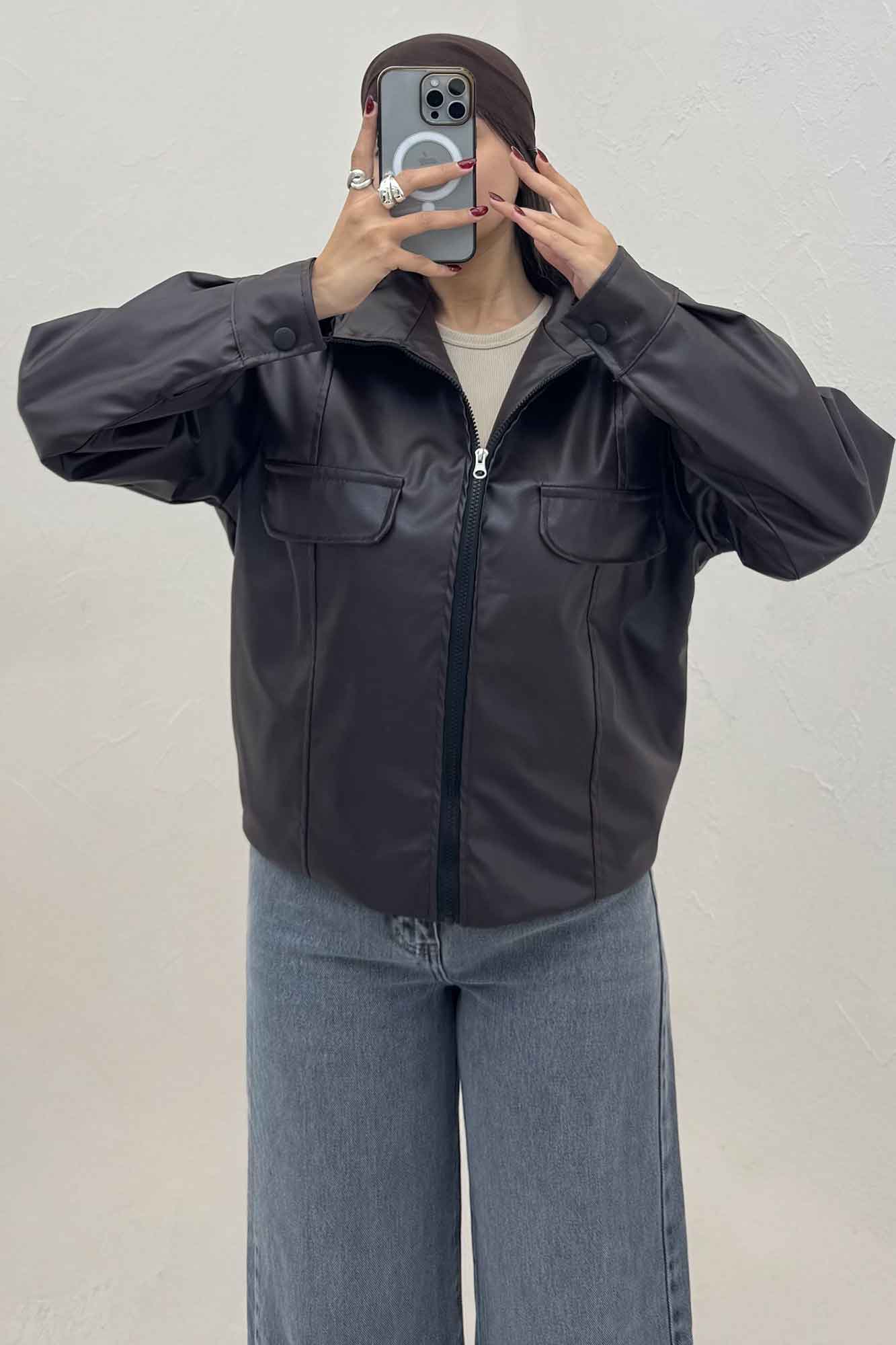 کت چرم دو در جیب کد 472