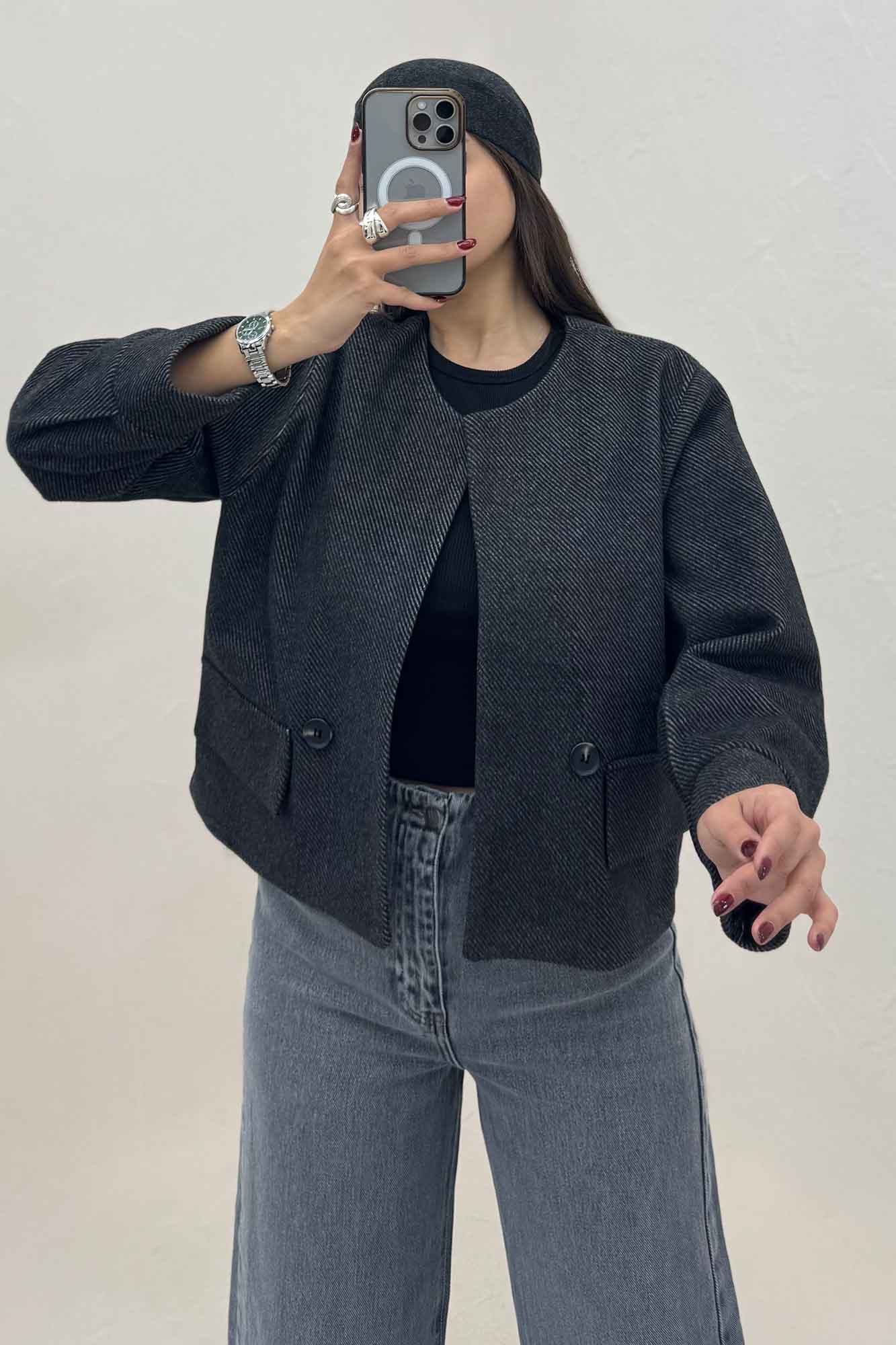 کت فوتر کجراه آستردار دو در جیب