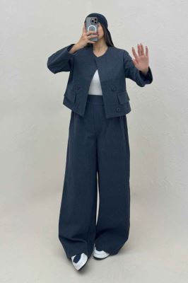 ست کت و شلوار پیردوپل ریز آستردار