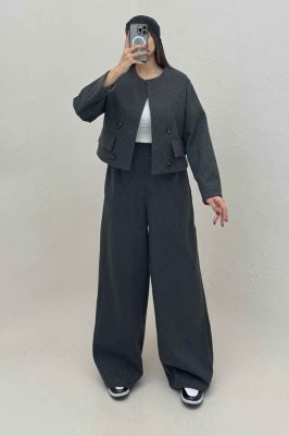 ست کت و شلوار پیردوپل ریز آستردار