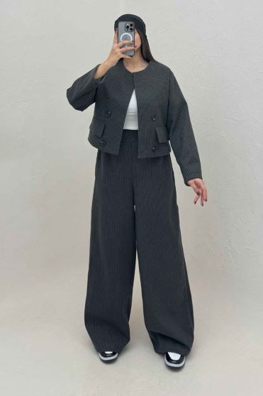 ست کت و شلوار پیردوپل ریز آستردار