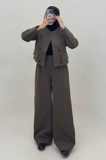 ست کت و شلوار پیردوپل ریز آستردار