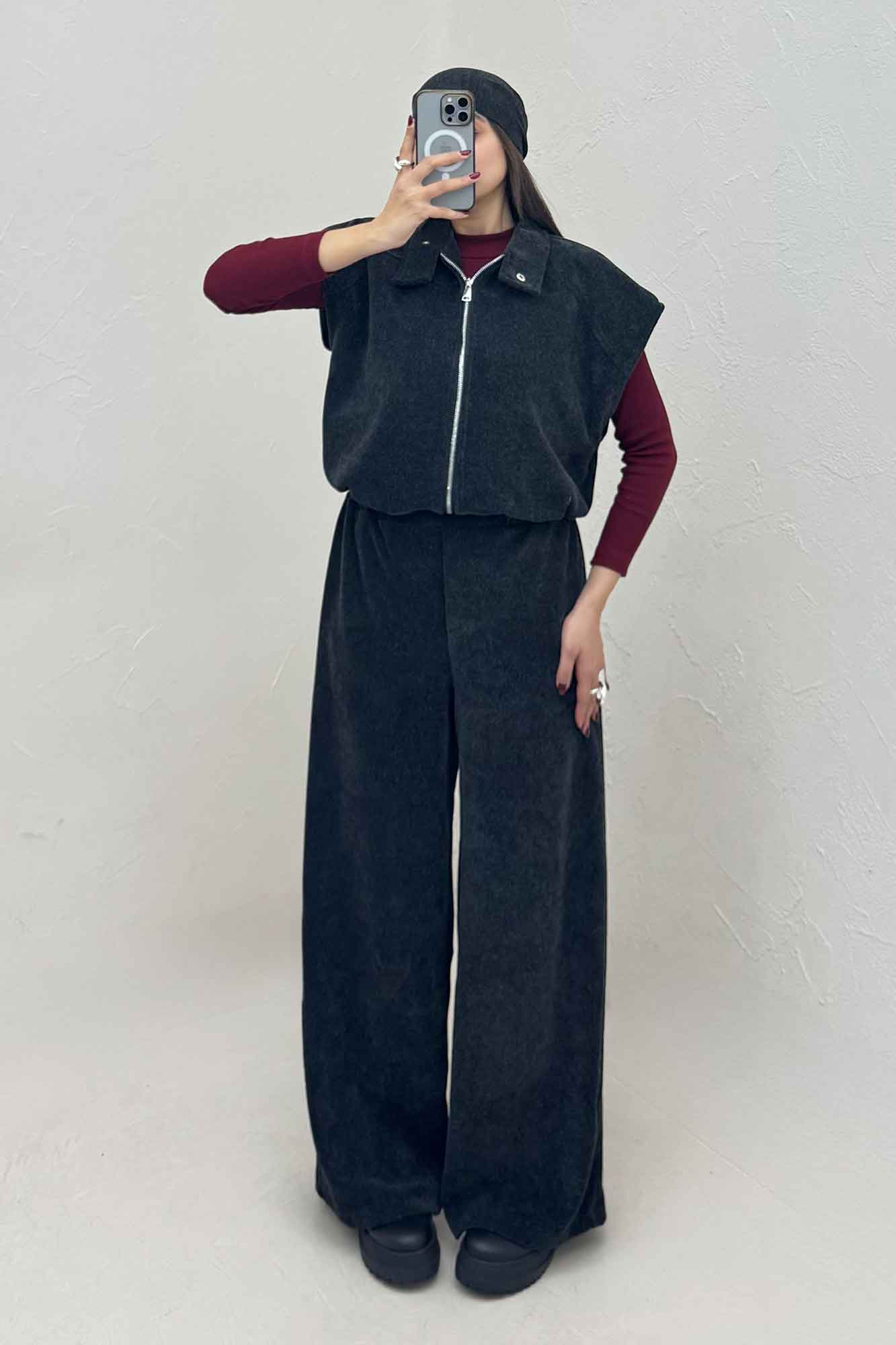 ست وست و شلوار کبریتی اویشو آستردار