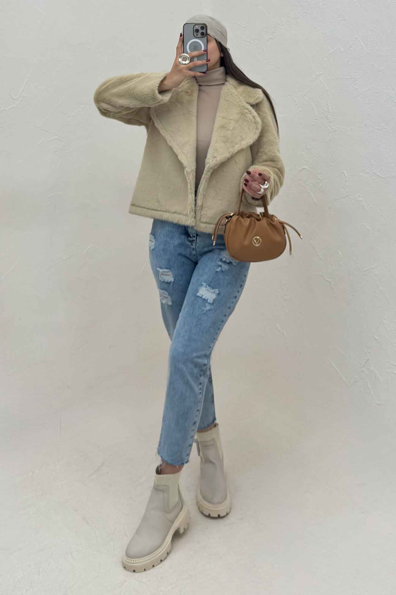 کت پوست آستردار یقه انگلیسی