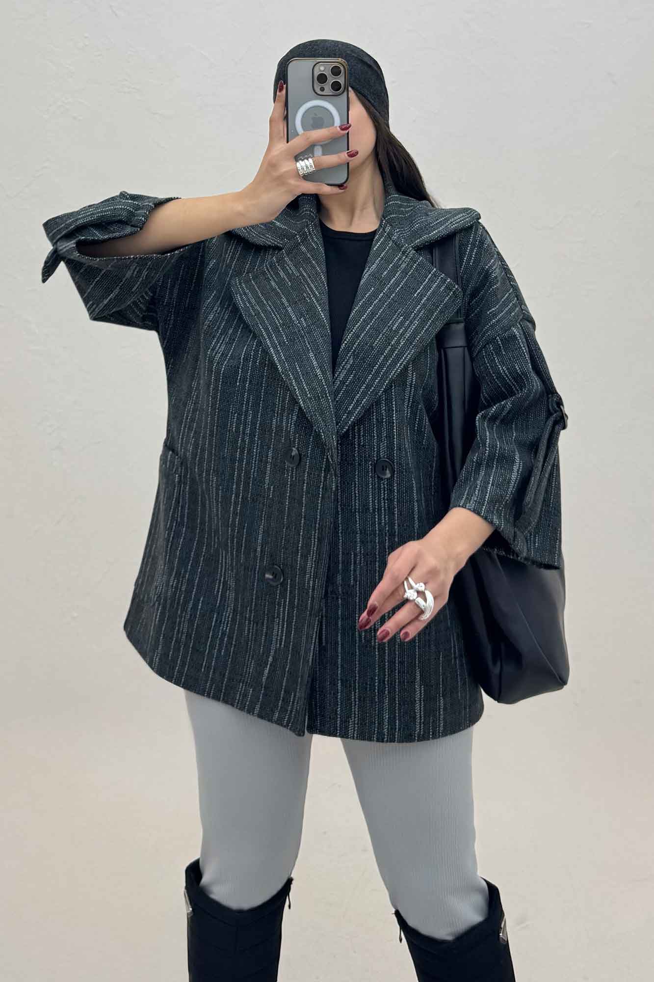 کت فوتر خط چین دار آستین سگک