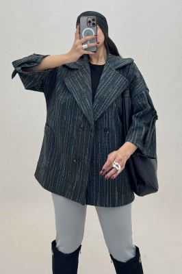 کت فوتر خط چین دار آستین سگک