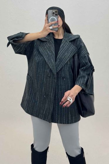 کت فوتر خط چین دار آستین سگک