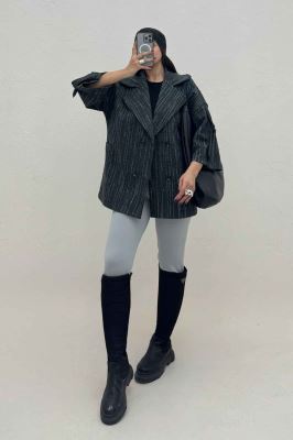 کت فوتر خط چین دار آستین سگک