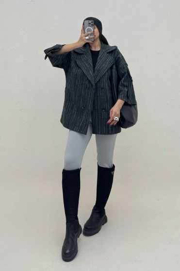 کت فوتر خط چین دار آستین سگک