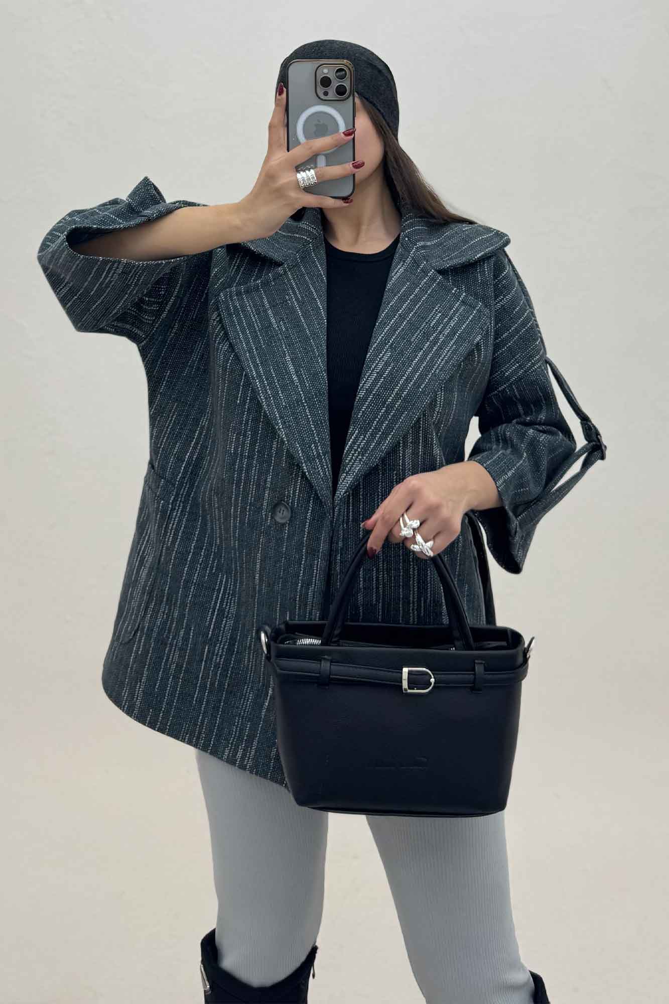 کت فوتر خط چین دار آستین سگک