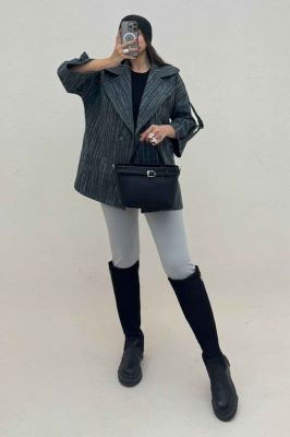 کت فوتر خط چین دار آستین سگک