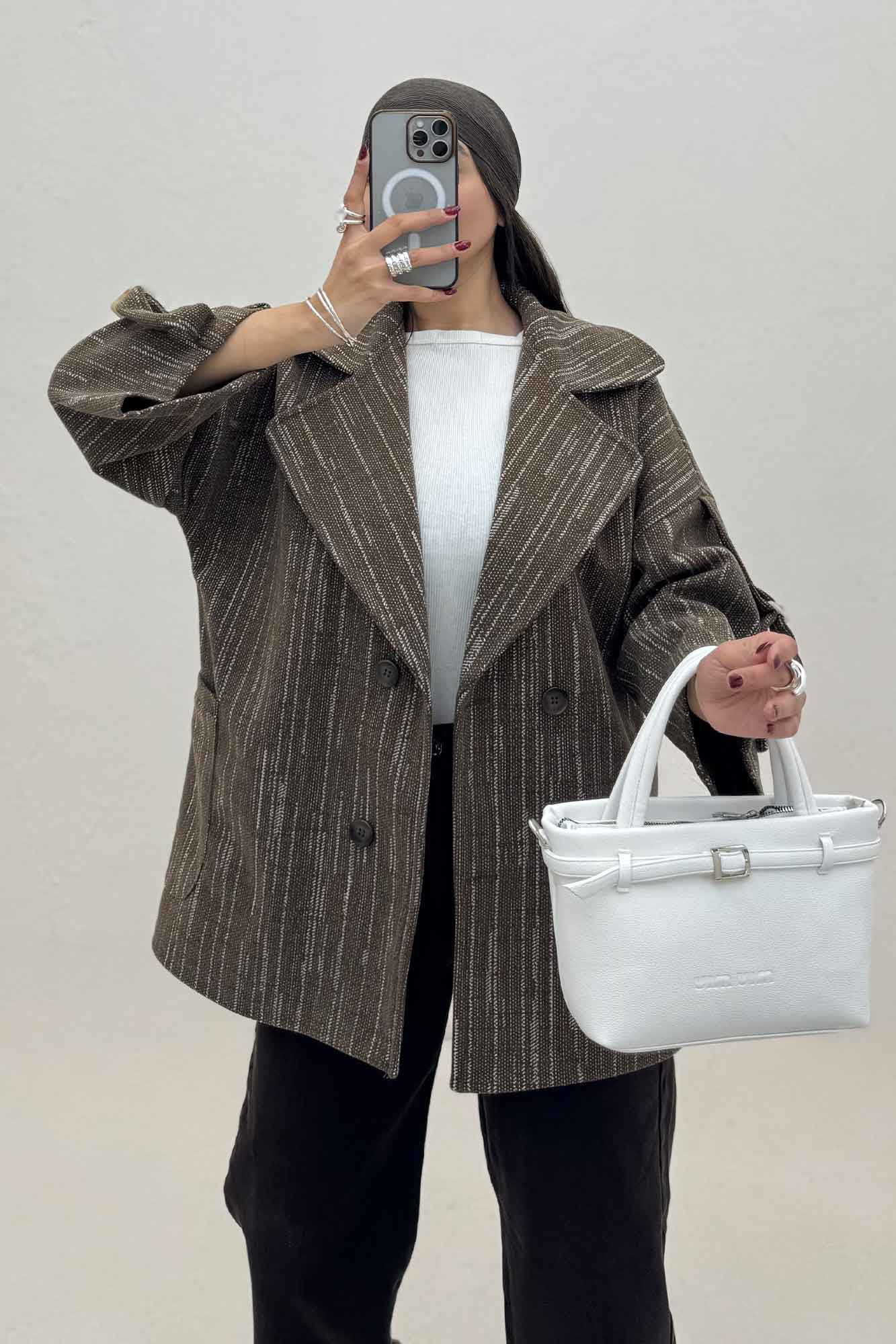 کت فوتر خط چین دار آستین سگک