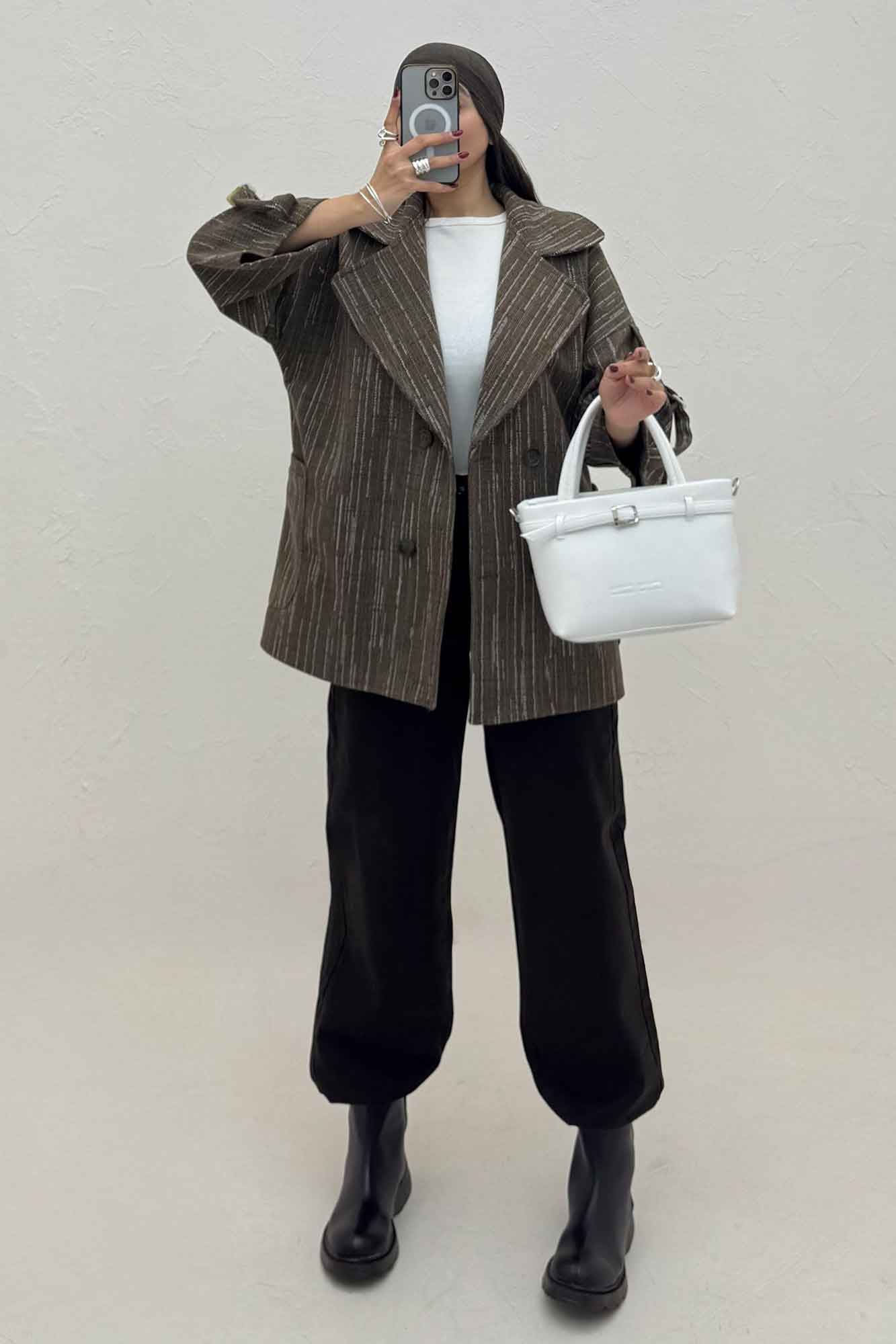 کت فوتر خط چین دار آستین سگک