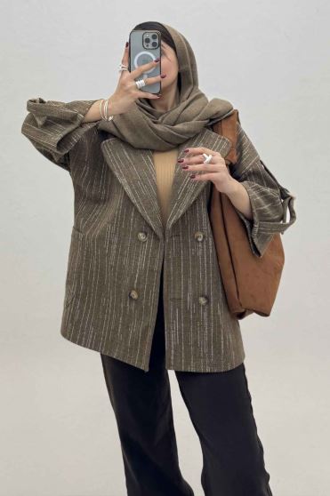 کت فوتر خط چین دار آستین سگک