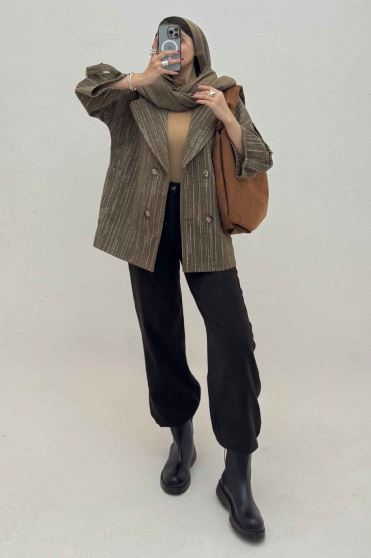 کت فوتر خط چین دار آستین سگک