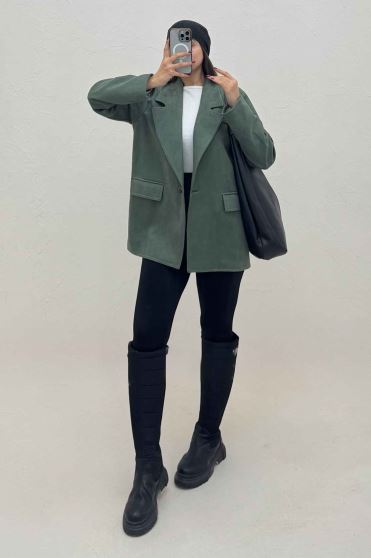 کت سوییت آستردار تک دکمه لبه دوخت