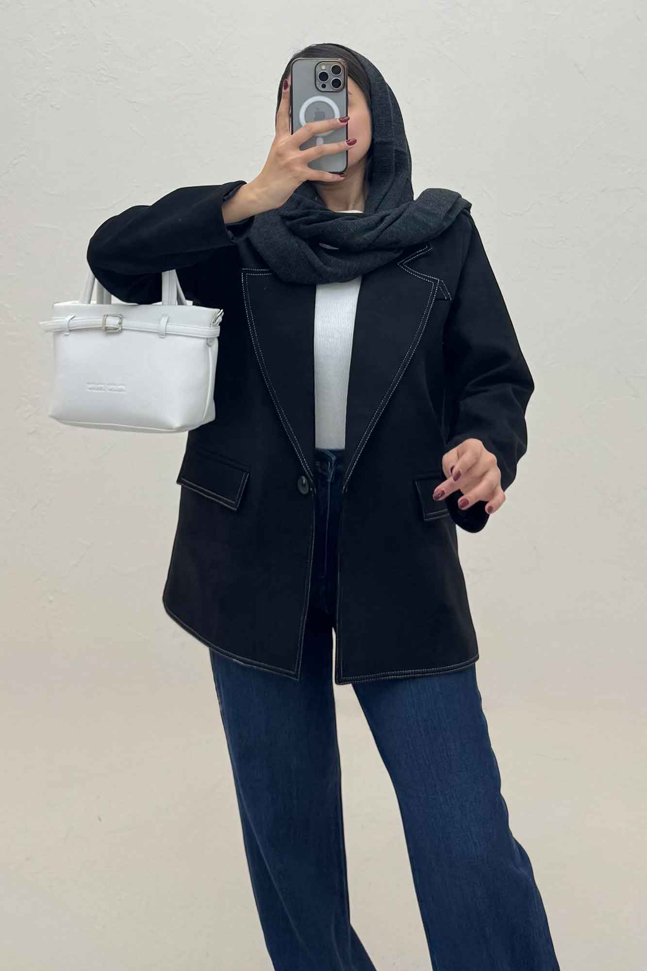 کت سوییت آستردار تک دکمه لبه دوخت