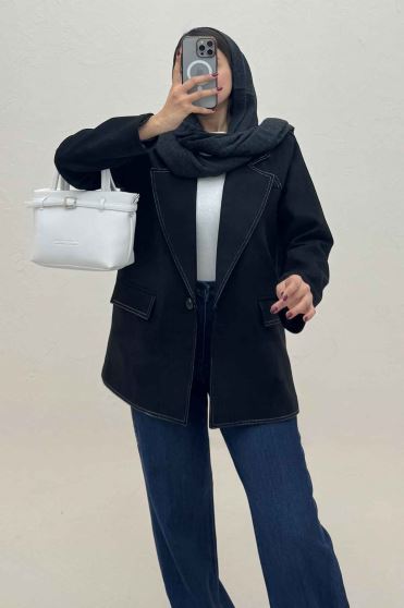 کت سوییت آستردار تک دکمه لبه دوخت