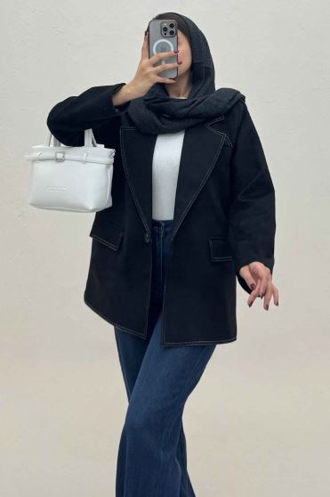 کت سوییت آستردار تک دکمه لبه دوخت