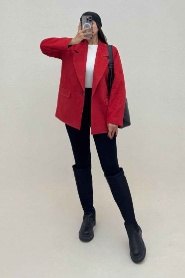 کت سوییت آستردار تک دکمه لبه دوخت