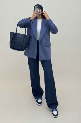 کت سوییت آستردار تک دکمه لبه دوخت