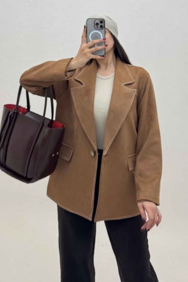 کت سوییت آستردار تک دکمه لبه دوخت