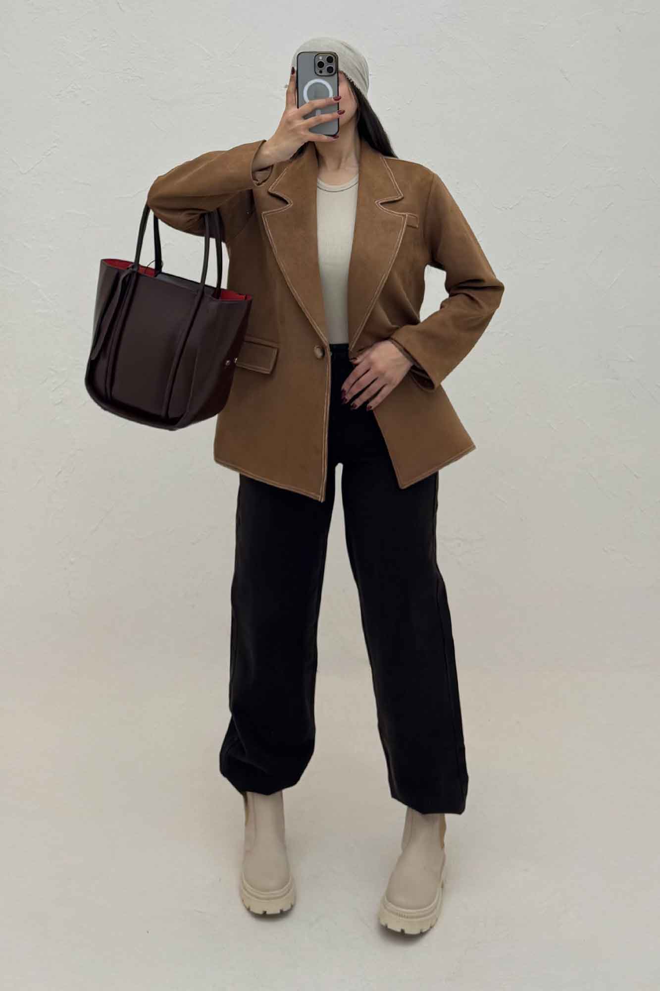 کت سوییت آستردار تک دکمه لبه دوخت