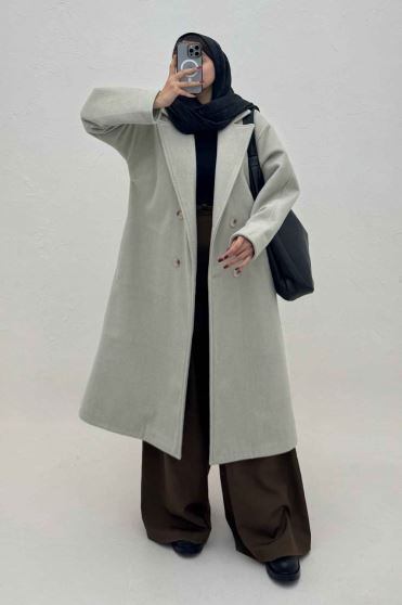پالتو بلند فوتر کشمیر آستردار پشت چاکدار