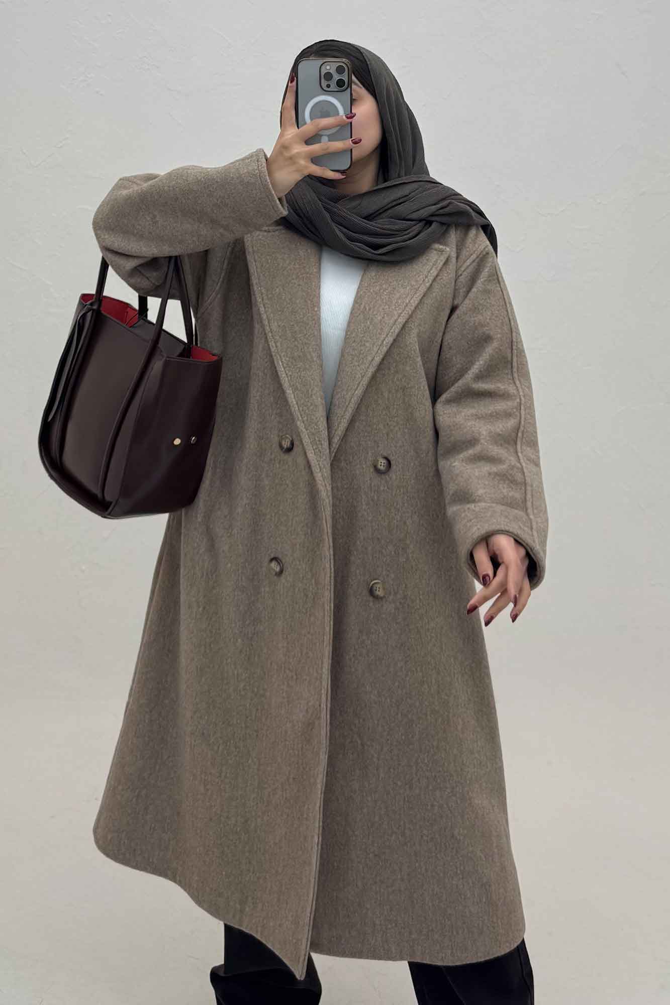 پالتو بلند فوتر کشمیر آستردار پشت چاکدار