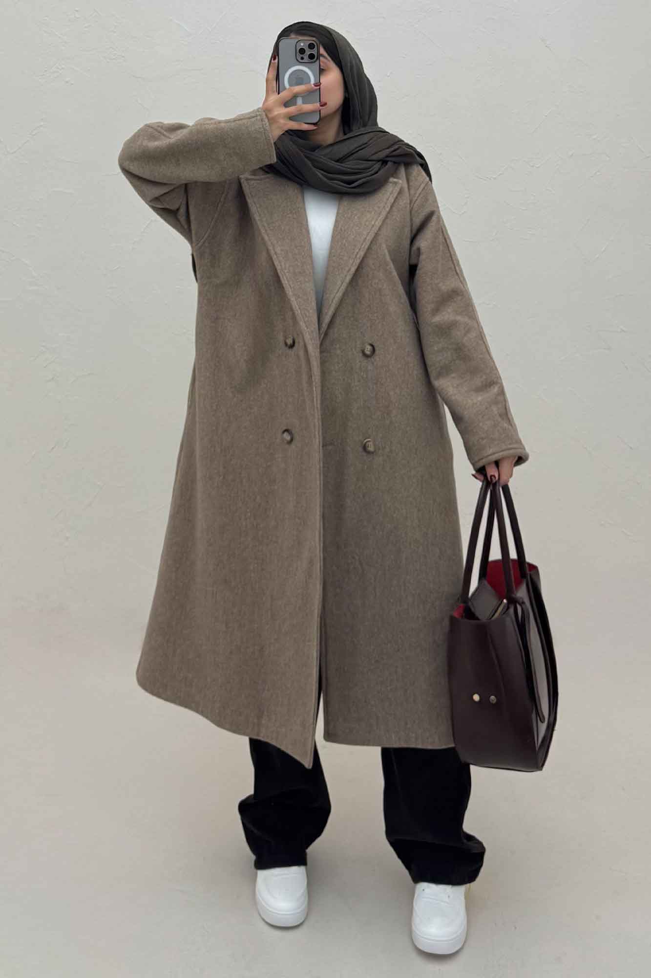 پالتو بلند فوتر کشمیر آستردار پشت چاکدار