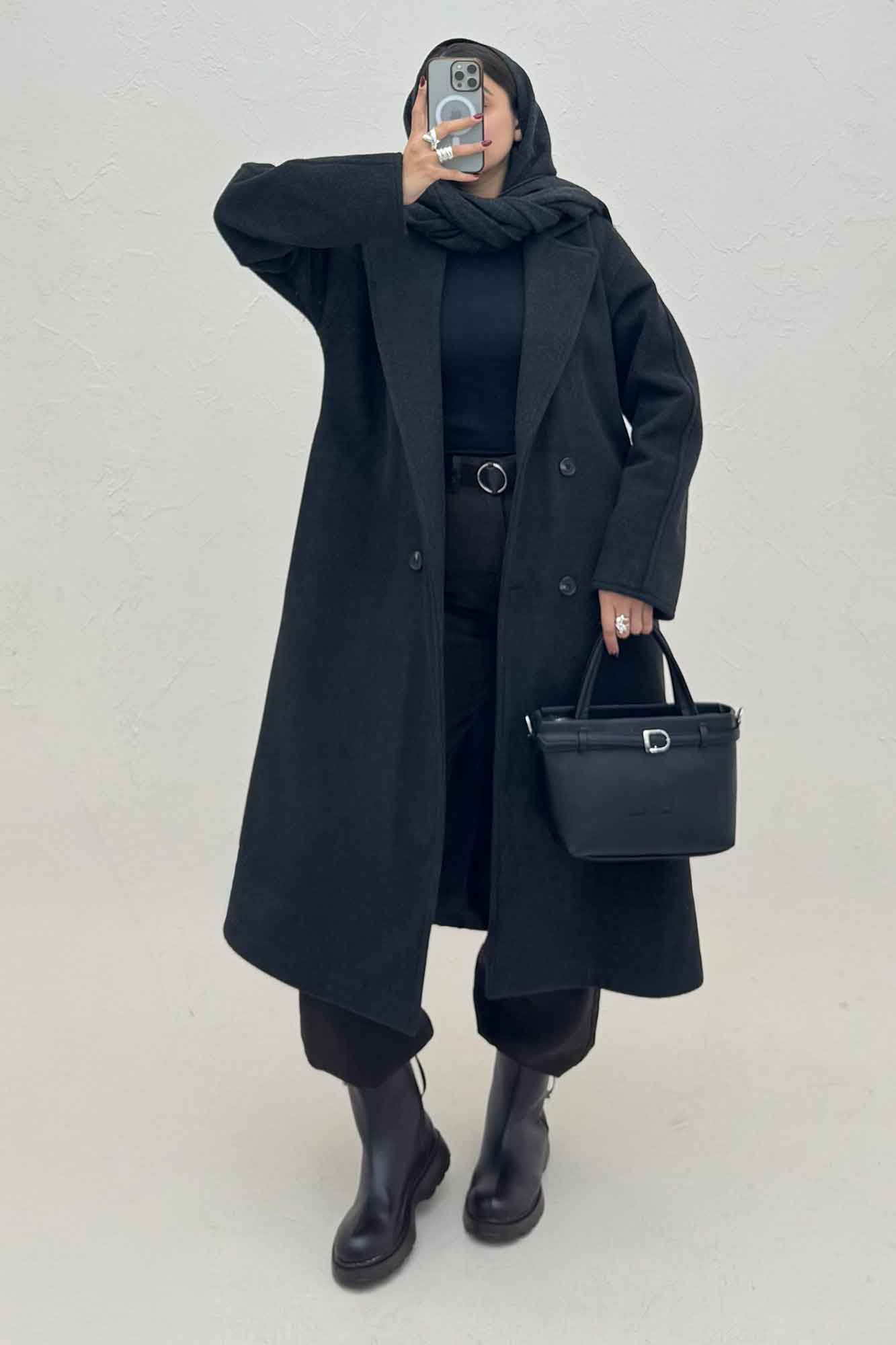 پالتو بلند فوتر کشمیر آستردار پشت چاکدار