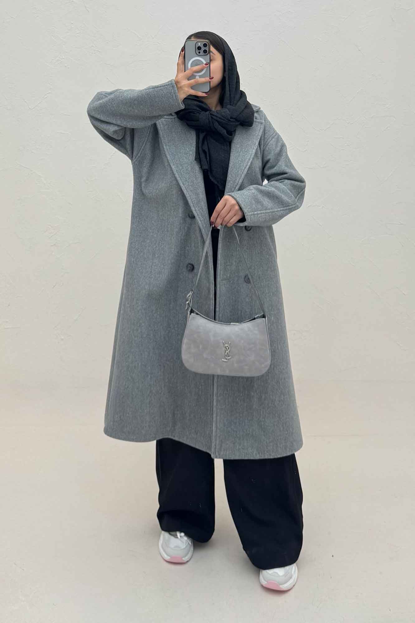 پالتو بلند فوتر کشمیر آستردار پشت چاکدار