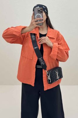 مانتو لینن پایین هلال دو جیب TR