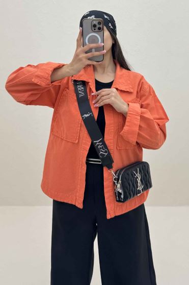 مانتو لینن پایین هلال دو جیب TR