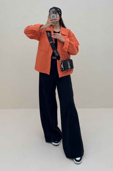 مانتو لینن پایین هلال دو جیب TR