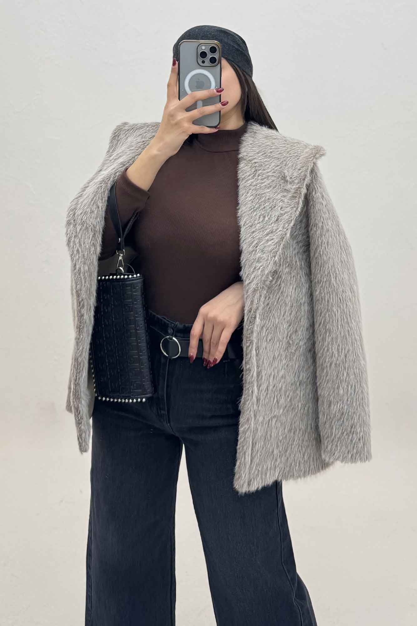 کت خز شاین دار یقه شالی