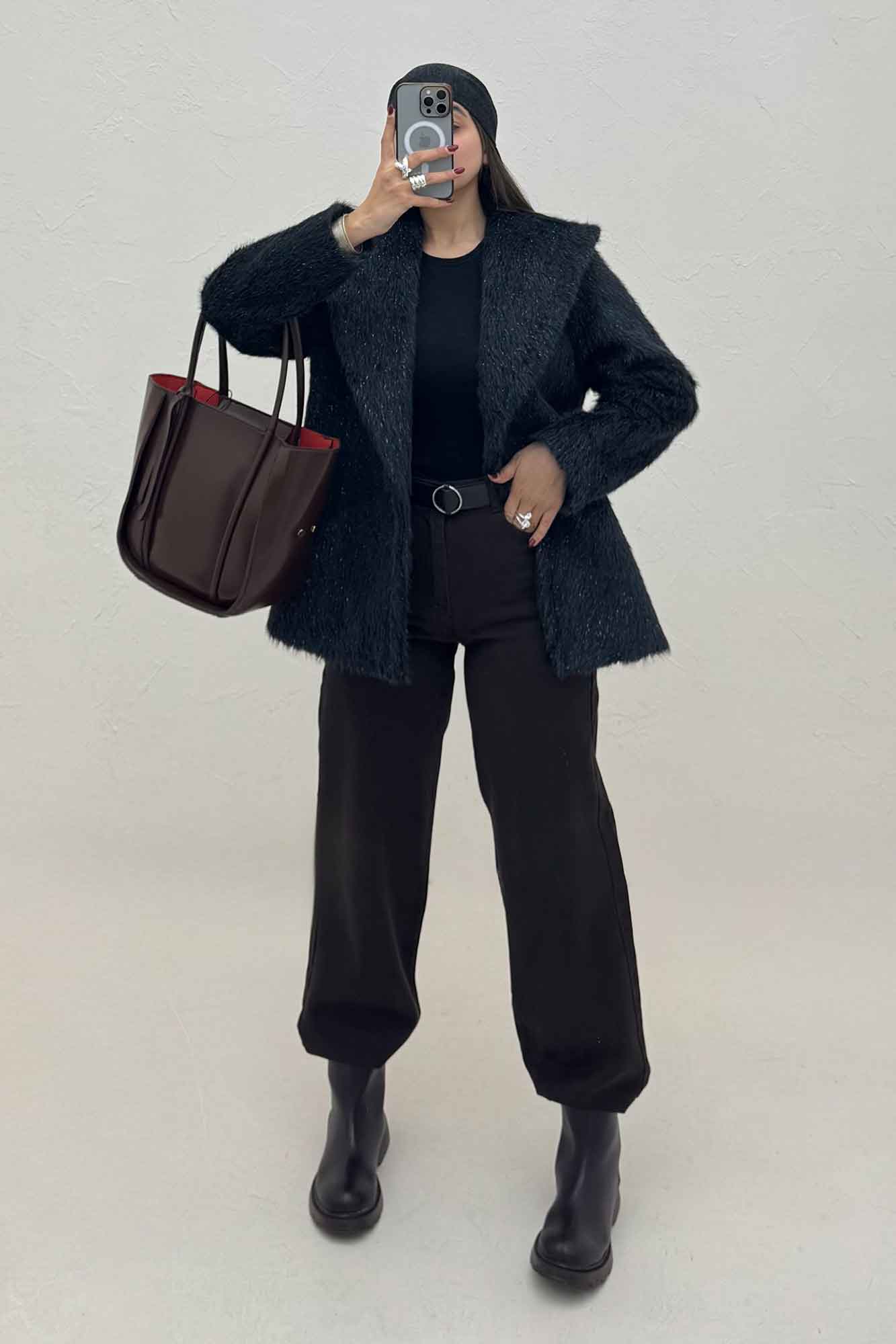 کت خز شاین دار یقه شالی