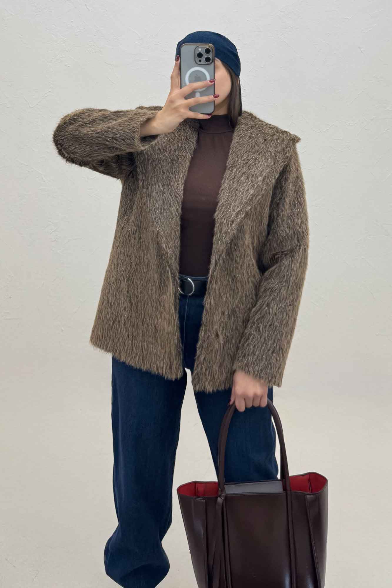 کت خز شاین دار یقه شالی